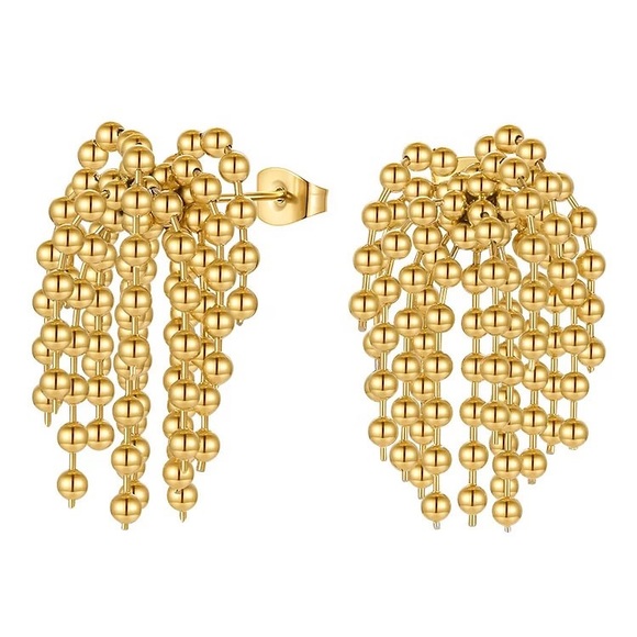 Unique Gold beads dropping earrings 18K gold plated - Picture 4 of 4